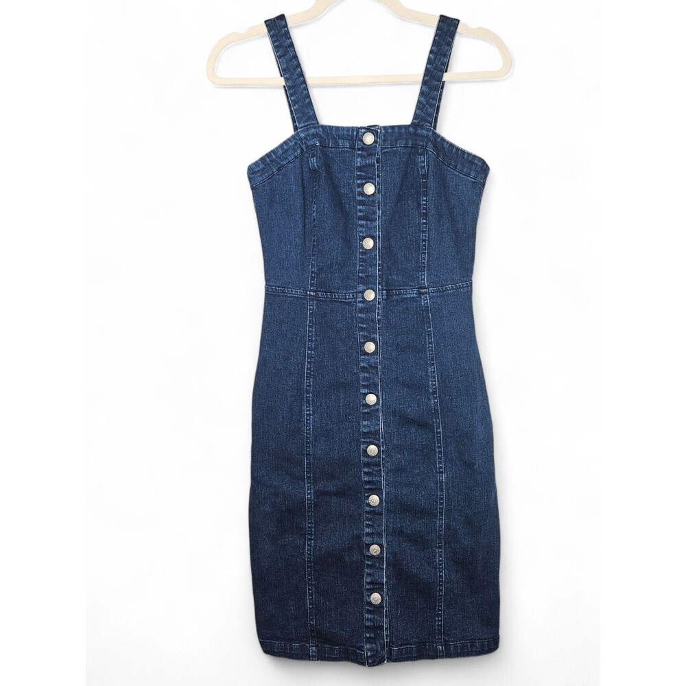 AG Adriano Goldschmied Denim Dress Womens Size Large Blue Snap-Front Stretch - Picture 3 of 14